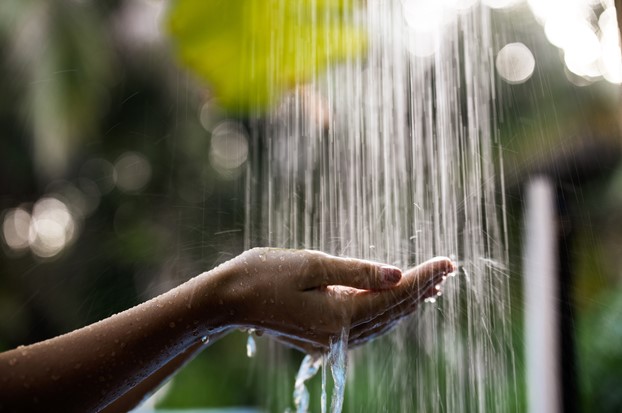 hands under shower head