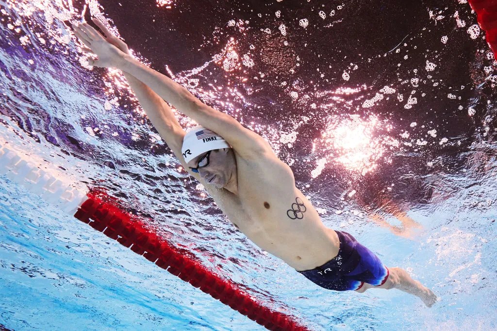 Bobby Finke of Team United States competes in the Men's 1500m Freestyle Heats on day eight of the Olympic Games Paris 2024 at Paris La Defense Arena on August 03, 2024 in Nanterre, France. 