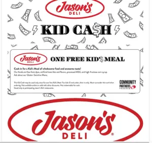 Kids eat Free flier from Jason's Deli